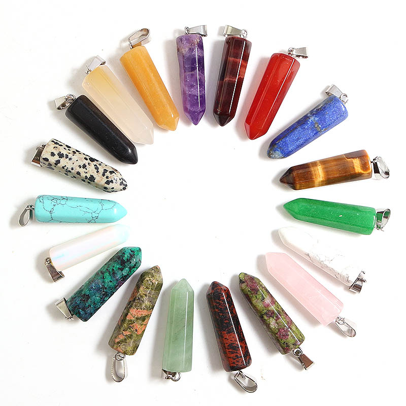 

Natural Stone Agates hexagonal Pillar Charms Pendants Fashion Healing Crystal Charms Bullet Pendulum Necklace Making Accessories Wholesale