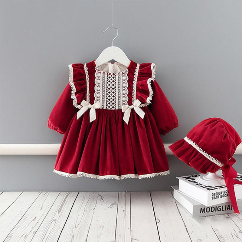

Girl's Dresses Winter Baby Girls Dress Velvet Thicken Princess Hat Kids Christmas Year ClothesGirl's, Red