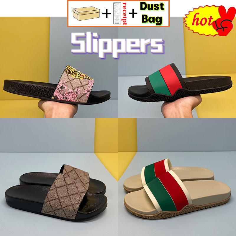 

Fashion Slippers Men Women Slides Stripe Slide Rubber Black Web Sandals Bloom Interlocking G Leather Matelasse Red Mens Slipper Shoes With, Color 7