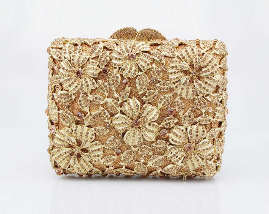 

Evening Bags Luxury Gold Handbags Women Blue Crystal Clutch Vintage Party Flower Diamond Handbag Wedding Shoulder BagEvening, Color same picture