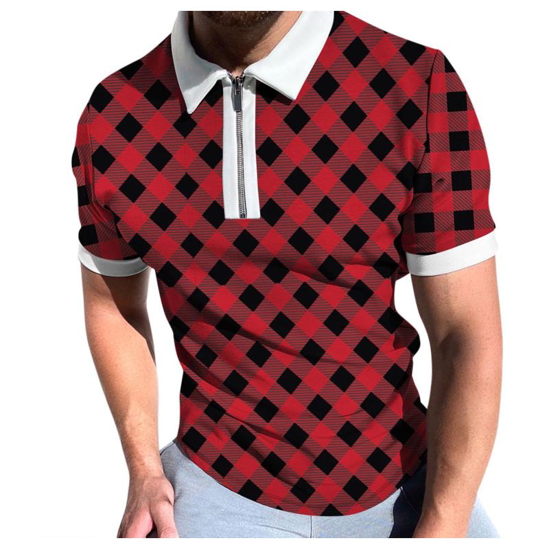 

Men's Polos Loose White Shirt Mens Spring Summer Short Sleeve Zipper Lapel Plaid Print Casual T-Shirt Top Long Rayon Tops For MenMen's, Army green