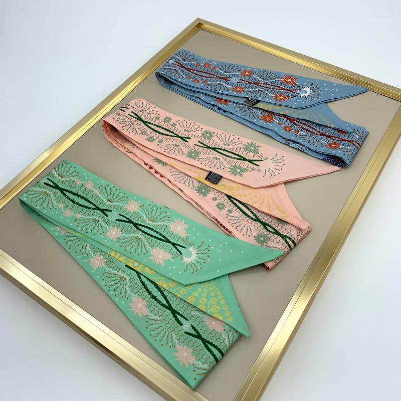 

Scarves 2022 Design Lights Twill 100% Silk Scarf Women Brand Skinny Hair Bag Luxury Foulard Neckerchief Headband