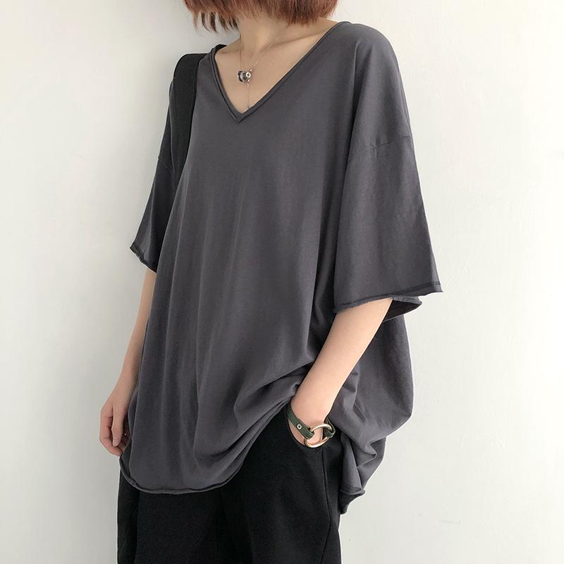 

Women's Blouses & Shirts Cotton Shirt Pullovers Women Short Sleeve Loose Korean 2022 Summer Spring Solid Color V-neck Casual Outdoor Top YoY