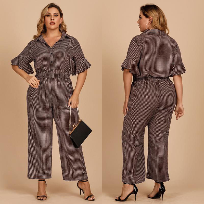 

Women's Plus Size Pants Summer Outfits Women Jumpsuit Casual Short Sleeve Cropped Fashion Lotus Leaf Print Single BreastedWomen's, Black