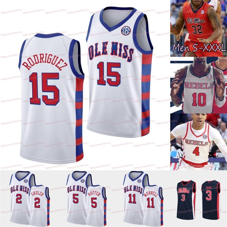 

A3740 Luis Rodriguez Ole Miss Rebels 20th Basketball Jersey KJ Buffen Devontae Shuler Terence Davis Matthew Murrell Austin Crowley Rebels Romello, White womens s-xxl