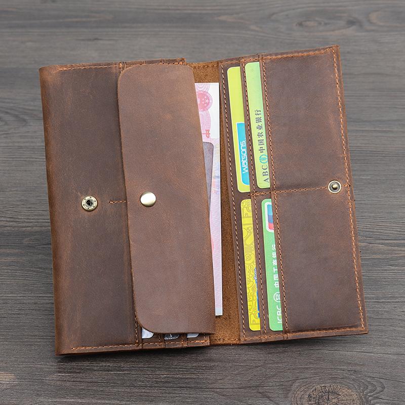 

Wallets 100% Leather Long Men's Wallet Genuine Men Clutch Purse Crazy Horse Multifunction Card Holder WalleWallets, Auburn