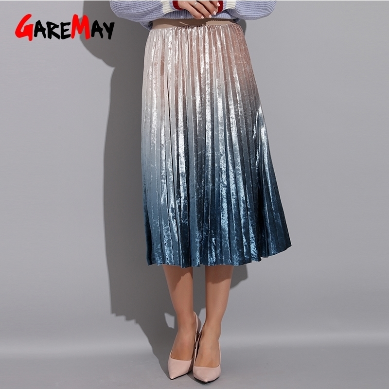 

Gradient Skirt Pleated Long Skirt Woman Elegant High Waist ALine Pleated School Midi Skirt Metallic MultiColor Female Autumn Y200326, Coffee