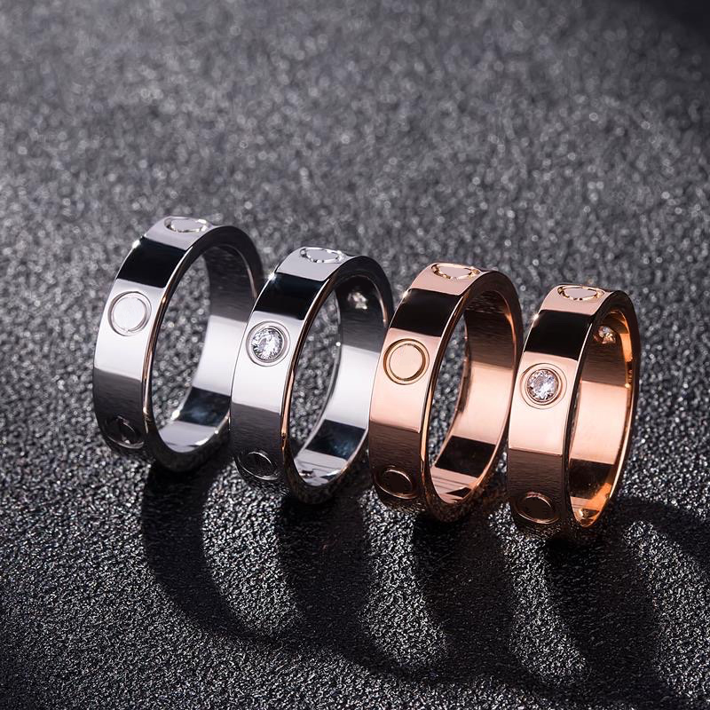 

Luxury Ladies Ring Designer Rose Gold Stainless Steel Crystal High Quality Jewelry Men Commitment Ring Gift Engagement Wholesale Love screw ring-4-5-6mm