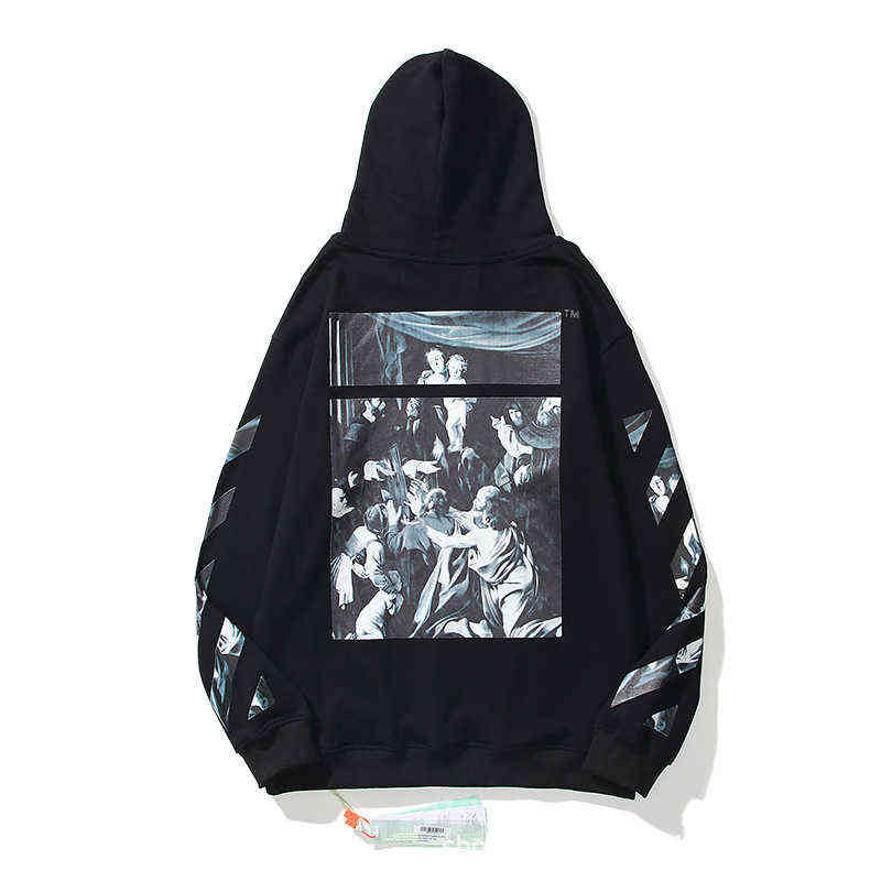 

Factory Online Export Trendy Sweater Autumn and Winter Fashion Br Ow Off Painting Hooded Men' Women' European Large Loose Hoodie, White