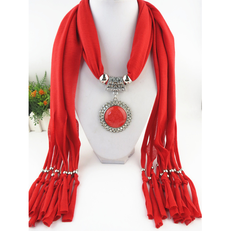 

Women Scarves Elegant Jewelry resin round pendant Necklace Scarf Ladies Tassel Scarves Shawls