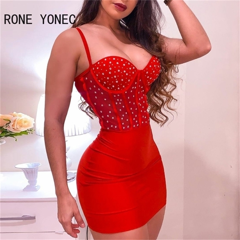 

Women Solid Cami Studded Spaghetti Strap Mini Bodycon Sexy Party Red Dress 220406