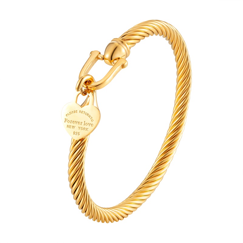 

361L Titanium Stainless Steel Cuff Bangles Bracelets Charm Gold Color Cable Wire Cuff Heart Pendant Bracelet For Women Girls Jewelry