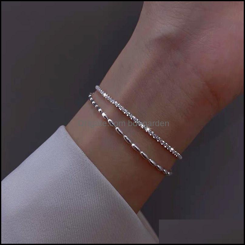 

Bangle New Fashion 925 Sterling Sier Double Layer Bracelet Beads Exquisite Simple Women Fine Jewelry Accessories Bdegarden Dh8Fd