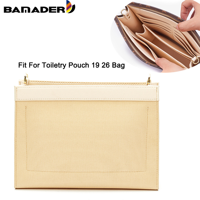 

BAMADER PU Leather Waterproof Makeup Bag Fit For Toiletry Pouch 19 26 Bag liner With D Ring Cosmetic Bag Luxury Insert Organizer 220609