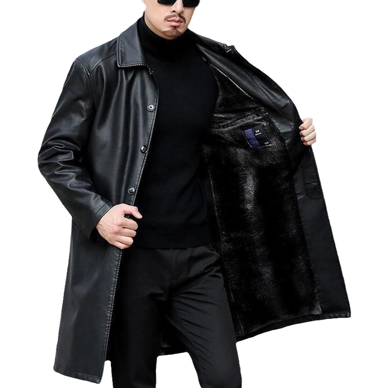 

Men' Trench Coats Men Leather Casaco Masculino XLong Jackets Fashion Outerwear Jaqueta Masculina 220826, Black
