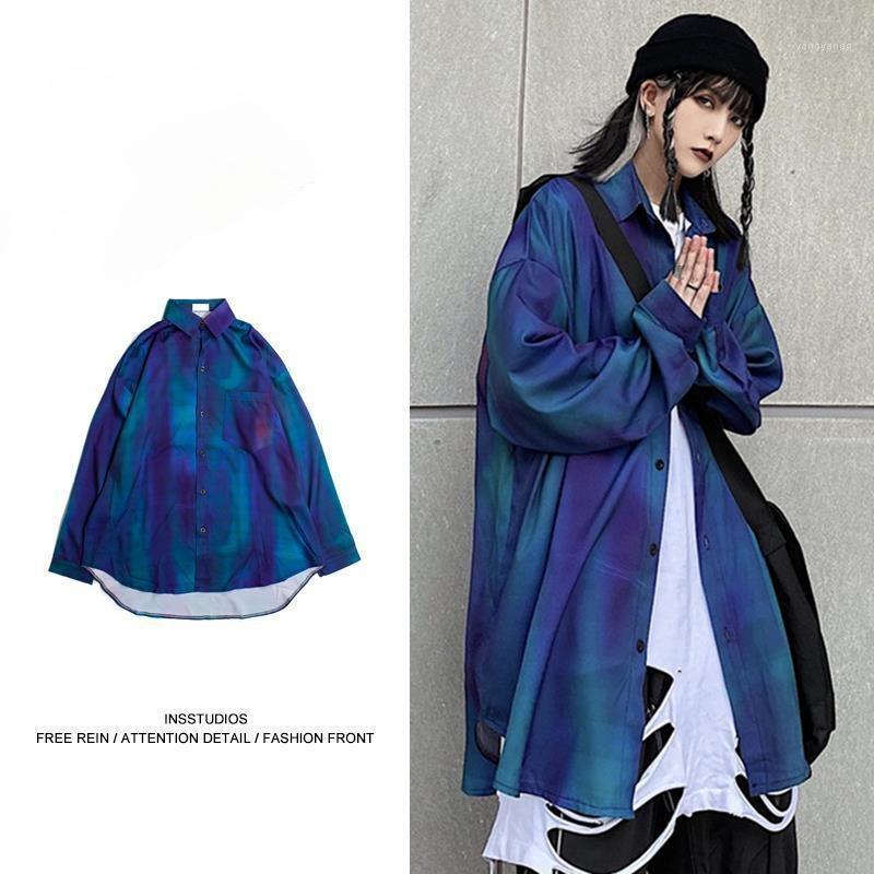 

Fashion Brand Hip Hop Fried Street Gradual Tie Dye Shirt Loose Long Sleeve Men's And Women's Casual Shirts, Blue