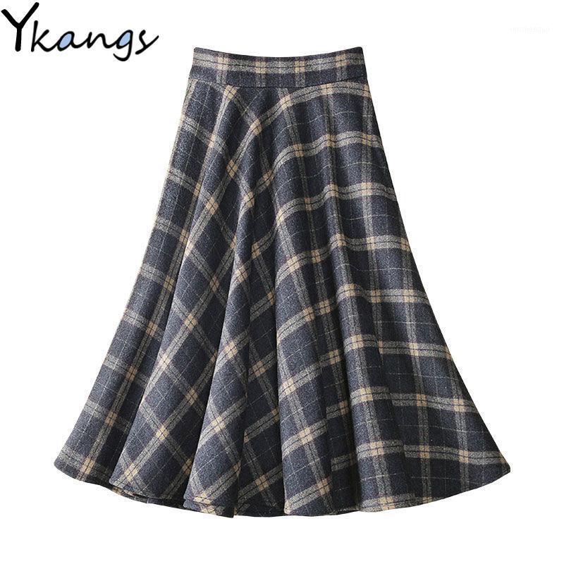 

Womens 2022 Autumn Winter Warm Plus Size 4XL Wool Skirts Elegant Korean Style Plaid High Waist Long Skirt Office Ladies Clothes, Gray