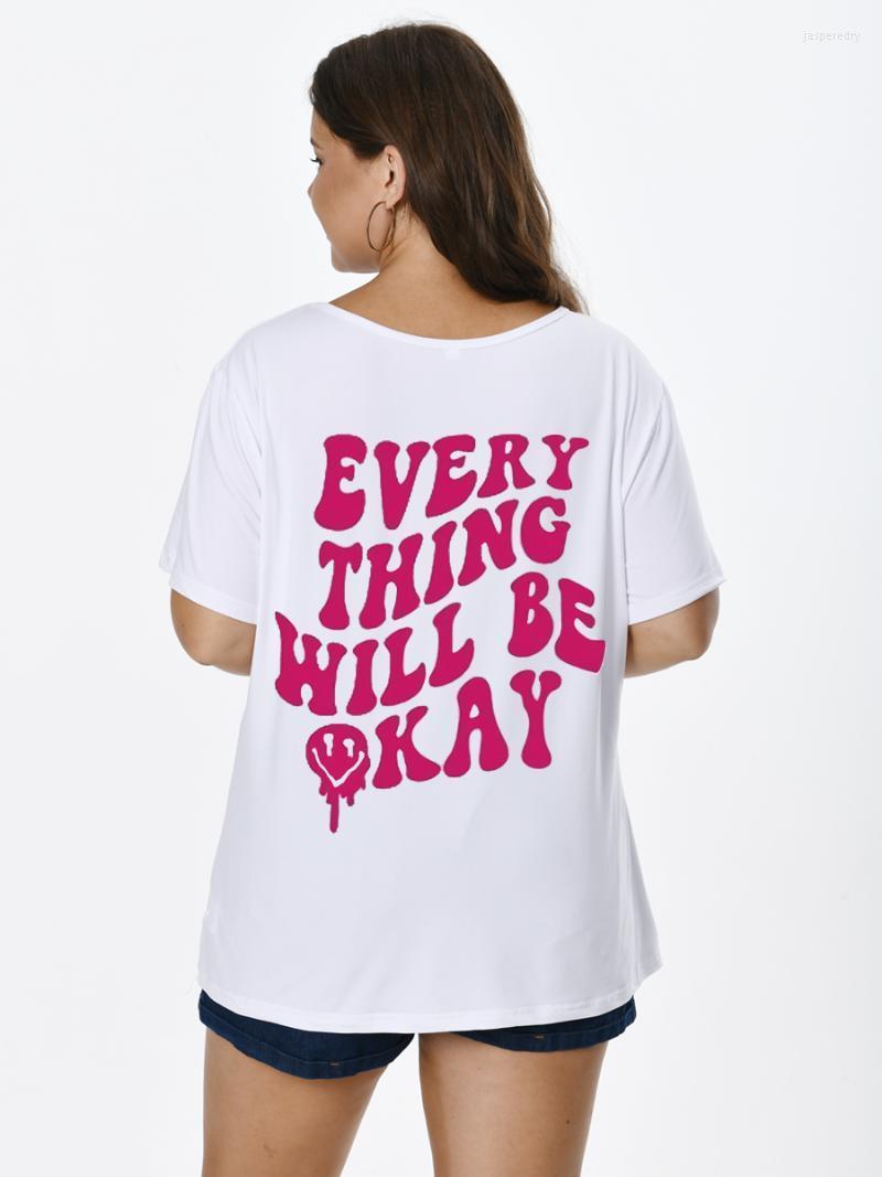 

Women's Plus Size T-Shirt Women With Letters Print O-neck Short Sleeve Tops For FEMMES Large Tunics Blouses Mujeres Talla 22061002Women's Ja, White
