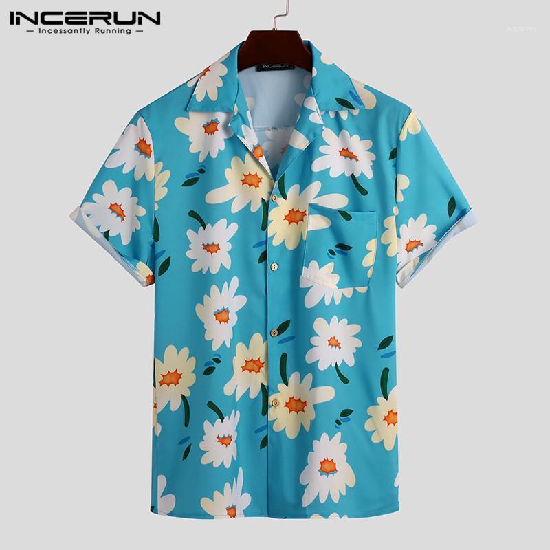

Mens Summer Hawaiian Shirts Fashion Flower Pattern Printed Camisas Short Sleeve Lapel Blouse Leisure Loose Blusas INCERUN 3XL 7 Men' Casual, Blue