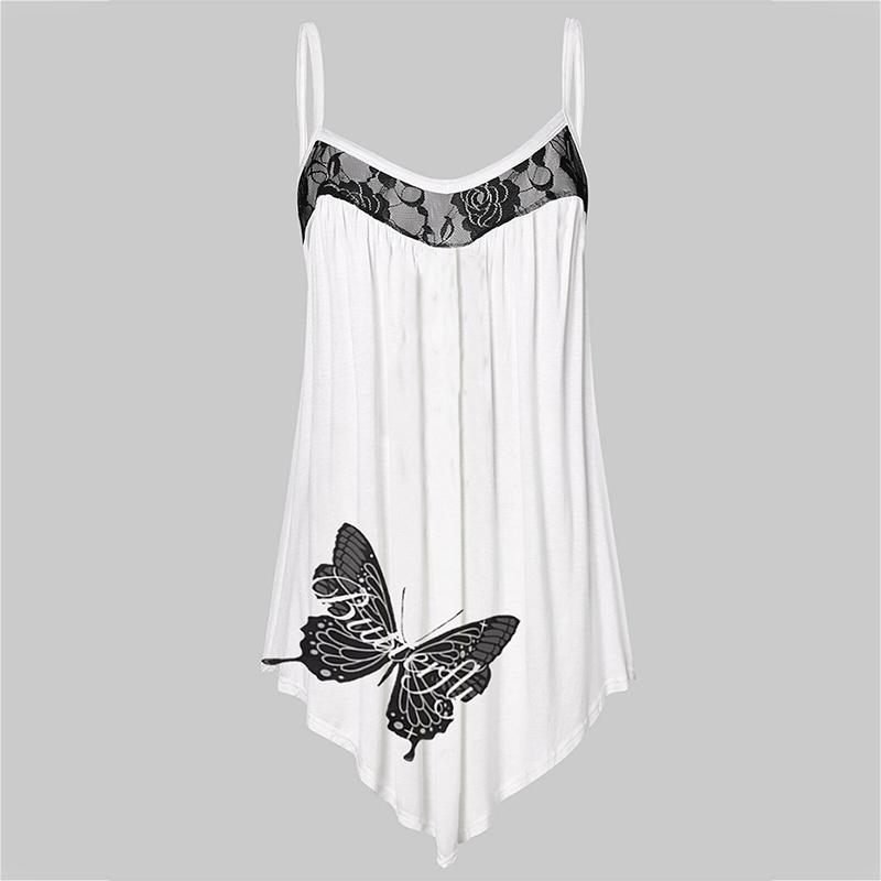 

Women's Tanks & Camis Plus Size 5XL Sling Lace Stitching Butterfly Print Spaghetti Strap Tank Top Lady 2022 Summer Harajuku Gothic Clothes, Purple
