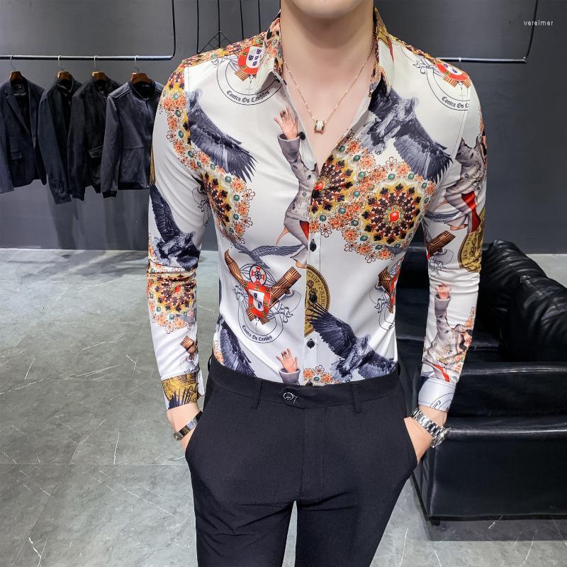 

Men's Dress Shirts Fit Casual Slim Designer Vintage Mens Retro White Night Club Outfits Social Flowers Men Camisa ShirtsMen's Vere22, Picture color