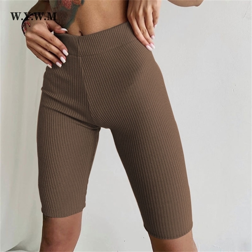 

WYWM Summer Knitted Screw Thread Shorts Women Soft Cotton Skinny Pants High Waisted and Elasticity Fitness Short Pants 220419, Brown
