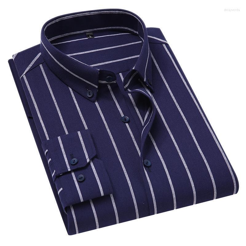 

Men's Dress Shirts Plus Large Size -5XL Mens Clothing Business Casual Long Sleeved White Blue Classic Striped Male Social Dway22, N1903 navy blue