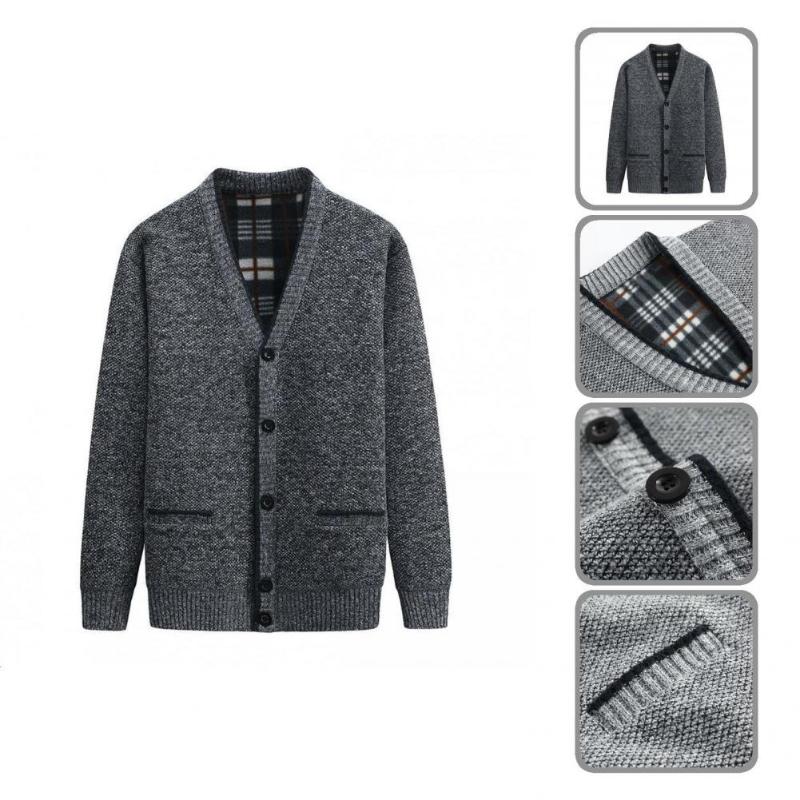 

Men's Sweaters Comfy Trendy Fleece Lining Solid Color Sweater Coat Vintage Men Ribbed Hem OuterwearMen's, Blue grey