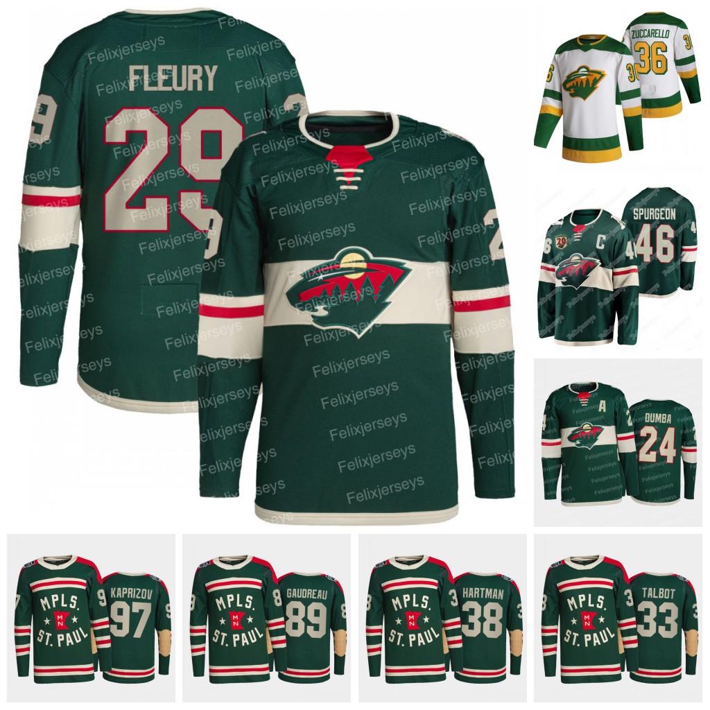 

29 Marc-Andre Fleury Minnesota Kirill Kaprizov Wild Jersey Mats Zuccarello Kevin Fiala Ryan Hartman Matt Dumba Jared Spurgeon Frederick Gaudreau Brodin Cam Talbot, Mens s-xxxl 2022 winter classic jersey