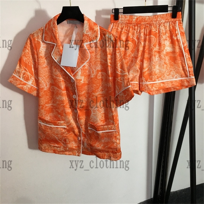 

plus size 22FW SUMMER New home pajamas style pants suit Animal print lapel short-sleeved shirt casual shorts dr t shirts short trousers sets high-end polo shirt, Orange