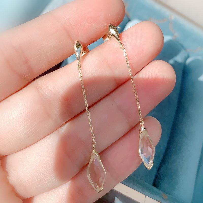 

Hoop & Huggie Japanese Starjewelry Sun Flashing Diamond White Crystal Water Drop Long S925 Sterling Silver Inlaid Earrings FemaleHoop