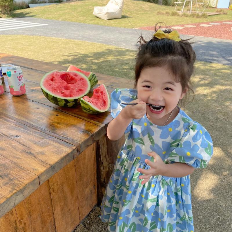 

Girl's Dresses Summer Children's Clothing Girls Small Fresh Floral Puff Sleeve Dress Round Neck Pastoral Princess DressGirl's Girl'sGirl, Blue