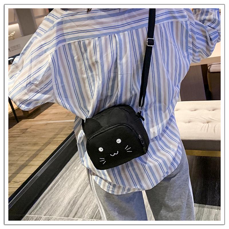 

Evening Bags Female Small Square Canvas Handbag Personality 3D Cartoon Cat Messenger Bag Japanese Soft Girl Cute Funny Shoulder, Black