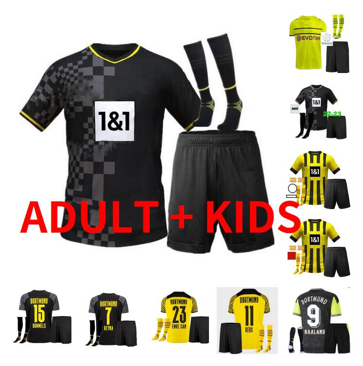 

dortmund home away 2021 2022 2023 adult Kids Soccer Jerseys sets Tracksuits HAALAND REUS NEONGELB BELLINGHAM HAZARD MALEN 21 22 23 football boys shirt with shorts