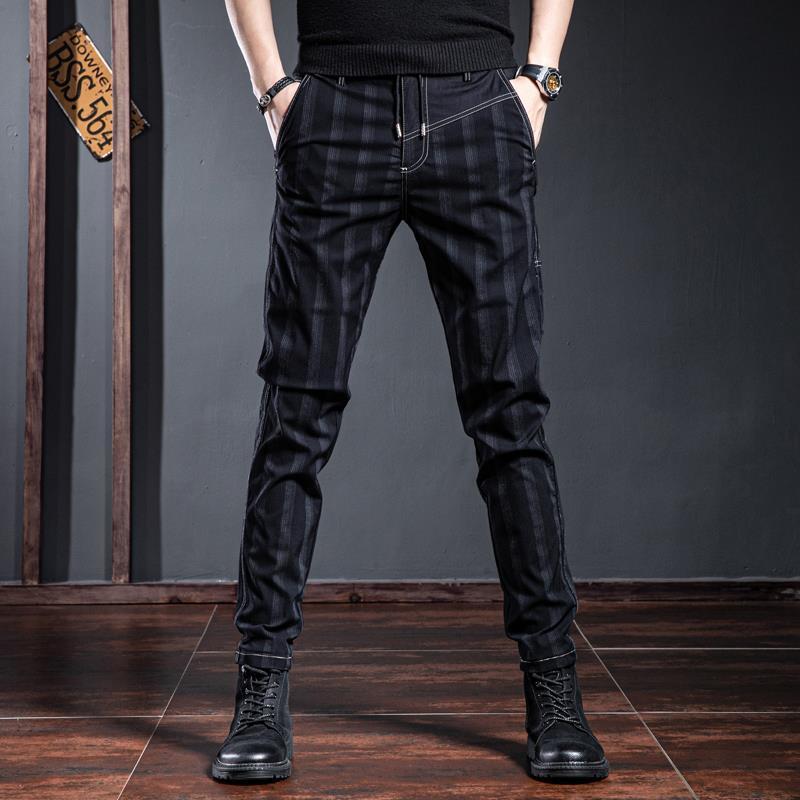 

Men's Pants Spring And Autumn Mens Casual Trousers Skinny Stretch Slim Fit Business Fashion A09Men's, Black