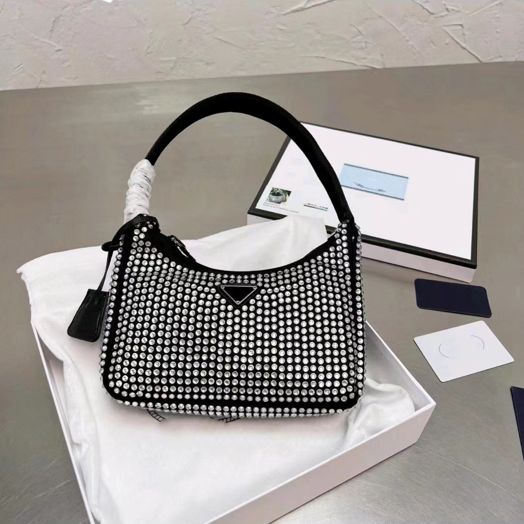 

Luxury Rhinestone Shoulder Bags party Totes Shiny Diamond Handbags Designer Brand Fashion Diamond Underarm Bag Multicolor bling women Purses Tote handbag, White