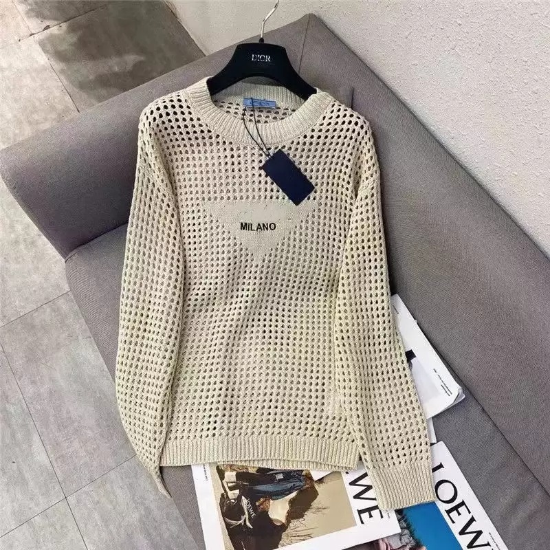 

Designer Womens Hollow Knits Loose Tees Wear Summer Knitted Letter Sweatshirt Letter Embroidery Long Sleeve T-shirt Loose Comfortable Trendy Lady Tops, Extra shipping cost