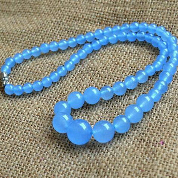 

Beautiful Natural 6-14mm Blue Jade Round Gemstone Beads Necklace 18'' AAA