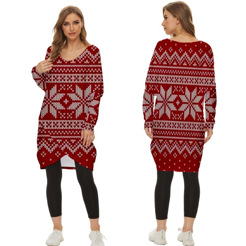 

Women's T-Shirt Women Clothing Long Christmas Print V-neck Slit Women's Casual Tops Sleeve Tee ClothsWomen's, Gd00316a07