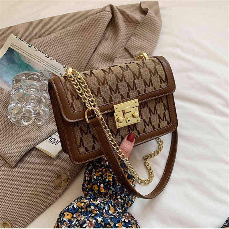 

HBP Crossbody Bag Luxury Letter Printed Plaid Chain s for Women Pu and Canvas Female Shoulder Ladies Small Purses Hbags 220727, Brown bag