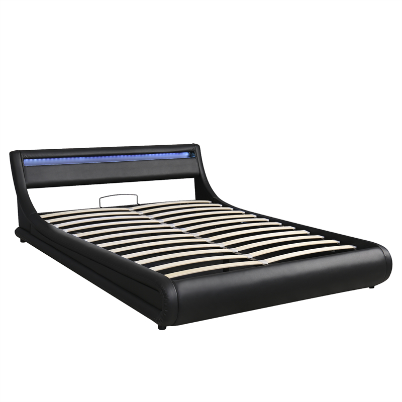 

New arribvals modern Bedroom Furniture black white grey Upholstered Leather Platform bed with a Hydraulic Storage System LED Light Headboard Frame