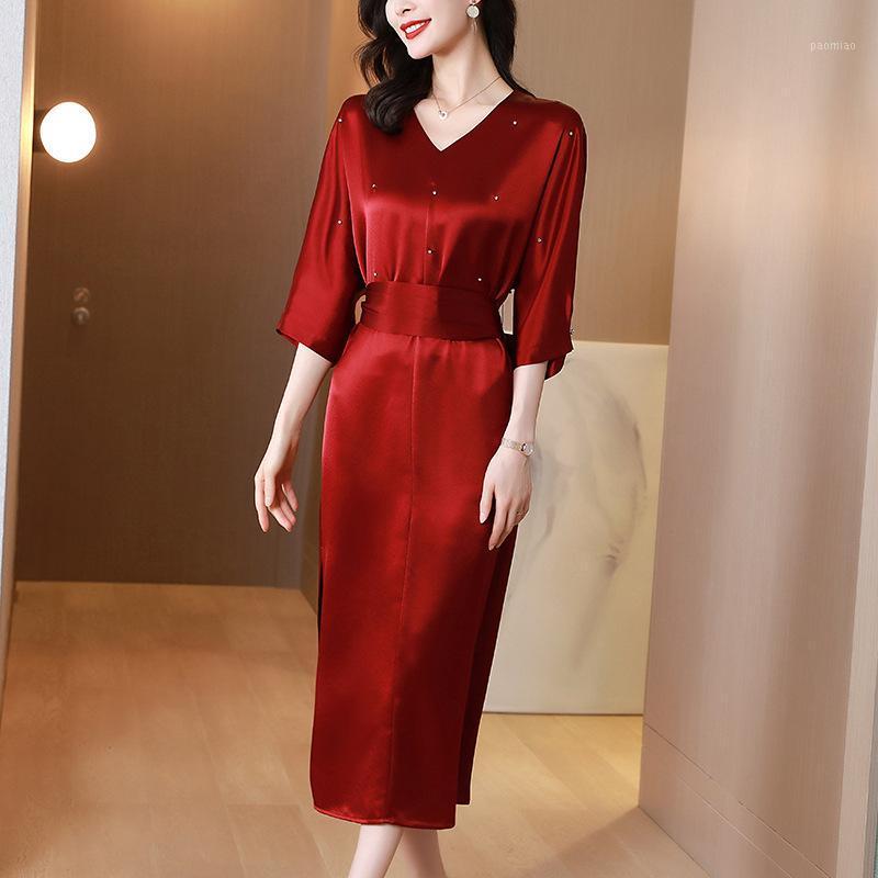 

Casual Dresses Acetic Acid Satin Dress Women' Light Luxury In Summer 2022, Red
