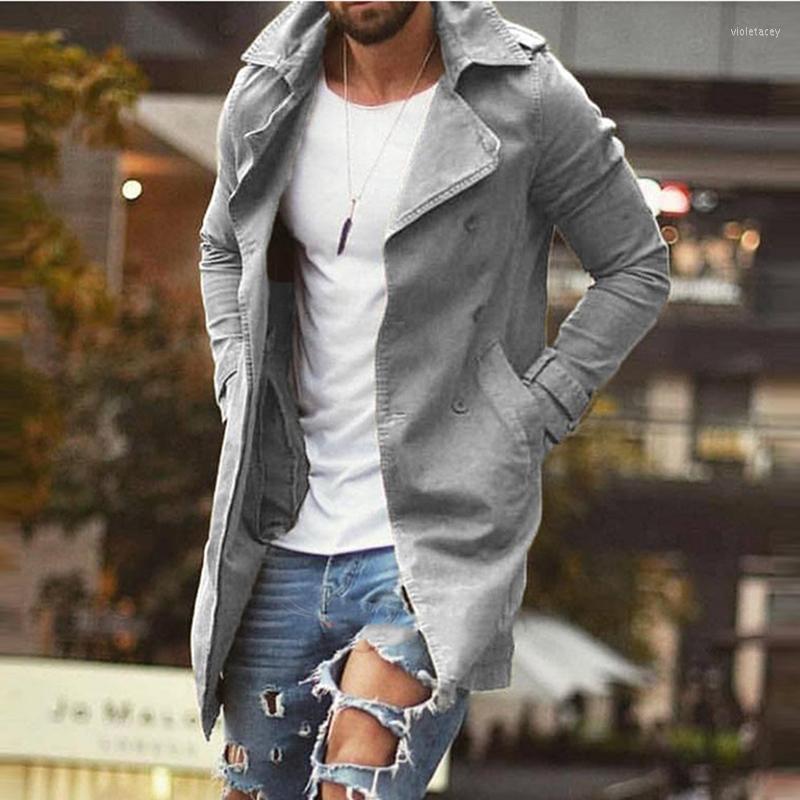 

Men's Trench Coats Casual Solid Mid Windbreaker Fashion Long Sleeve Turn-down Collar Jackets Men Autumn Slim Zipper Streetwear Cardigan Viol, 03 khaki