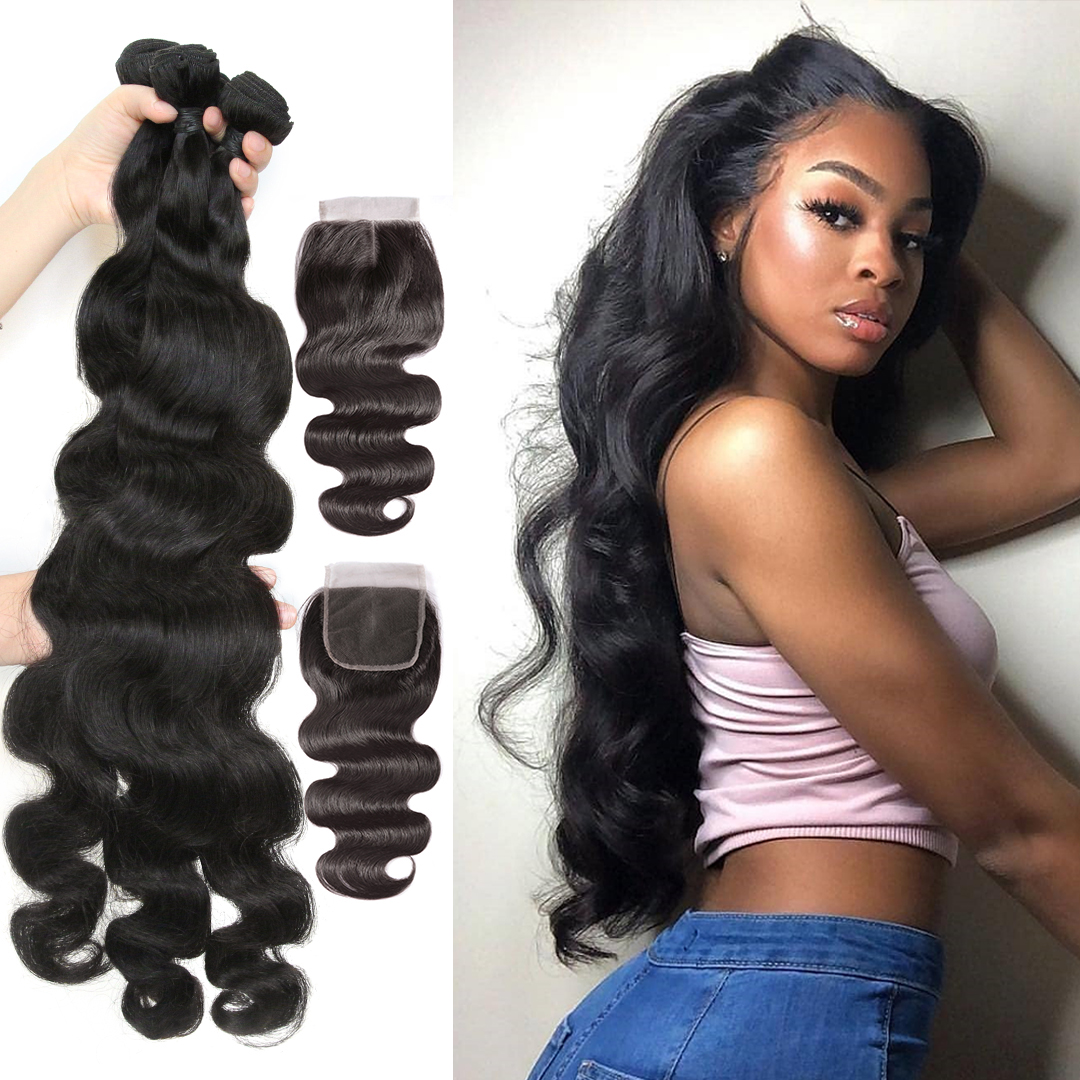 

LX Brand Body Wave Bundles With Closure Brazilian Hair Weave Bundles With Frontal 4x4 Full Hd Lace Closure Remy Human Hair Extensionfactory, Default color