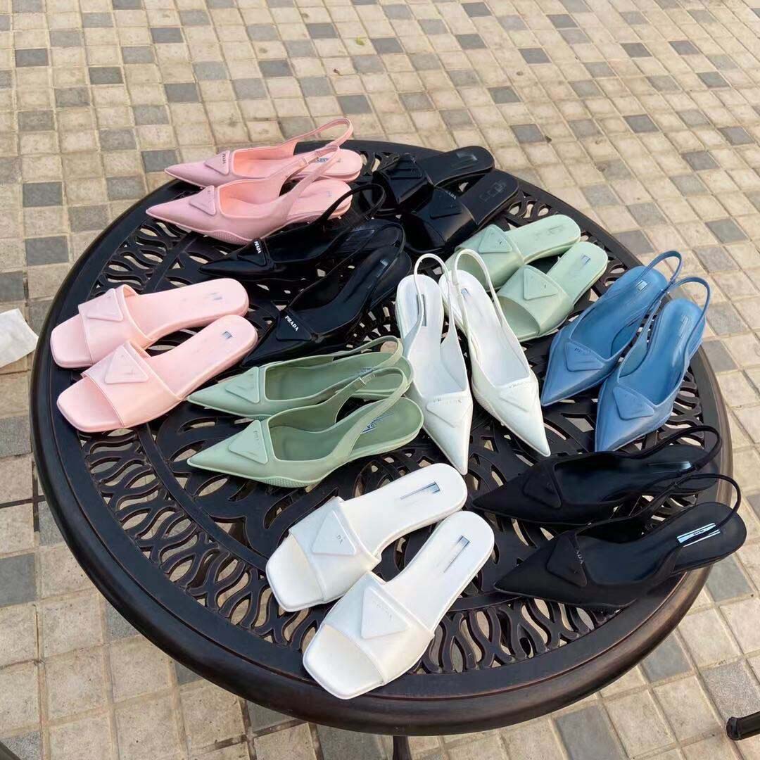 

Summer Sexy pump women sandals shoes patent leather black white pointed slingback Brushed triangle designer shoes 35-41, 14