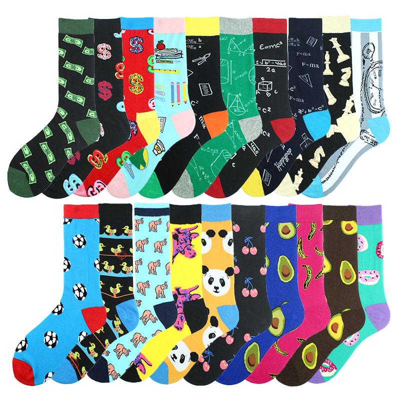 

Men's Socks Men Big Size Funny Avocado Donuts Cherry Banana Geometric Money Happy Design Sokken Skateboard Crew Calcetines Divertidos, Black