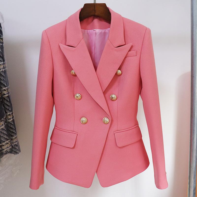

Women' Suits & Blazers STREET Est 2022 Designer Jacket Women' Classic Lion Buttons Double Breasted Slim Fitting Pique BlazerWomen, Pink