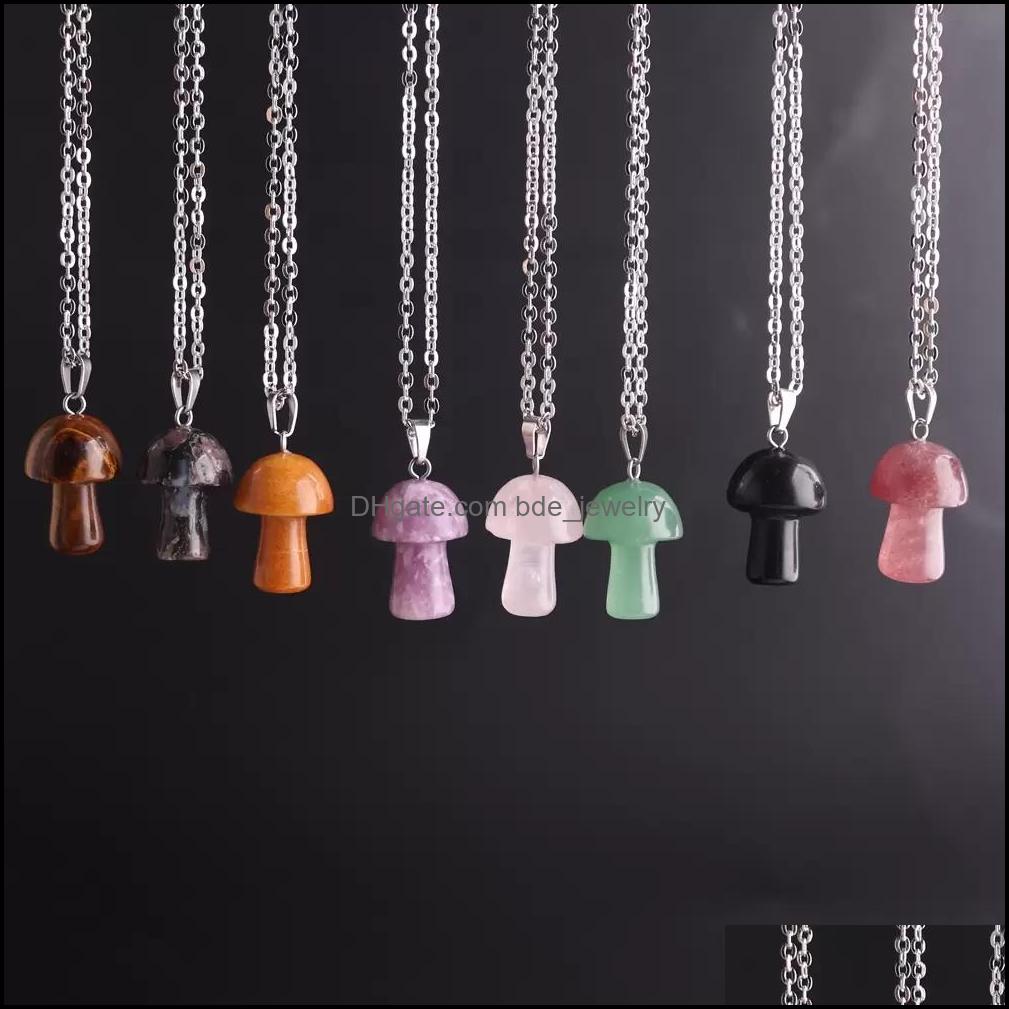 

Pendant Necklaces Stainless Steel Chain Mushroom Necklace Natural Stone Crystal Quartz Healing Energy For Bdejewelry Dhiou
