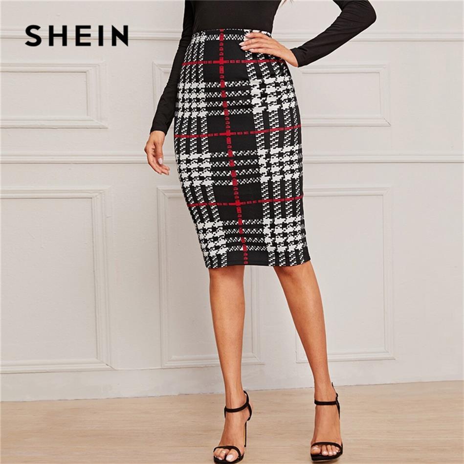 SHEIN Plaid Print Elegant Pencil Skirt Women Bottoms Autumn Fashion High Waist Basic Bodycon Midi Skirts For Office Ladies250B