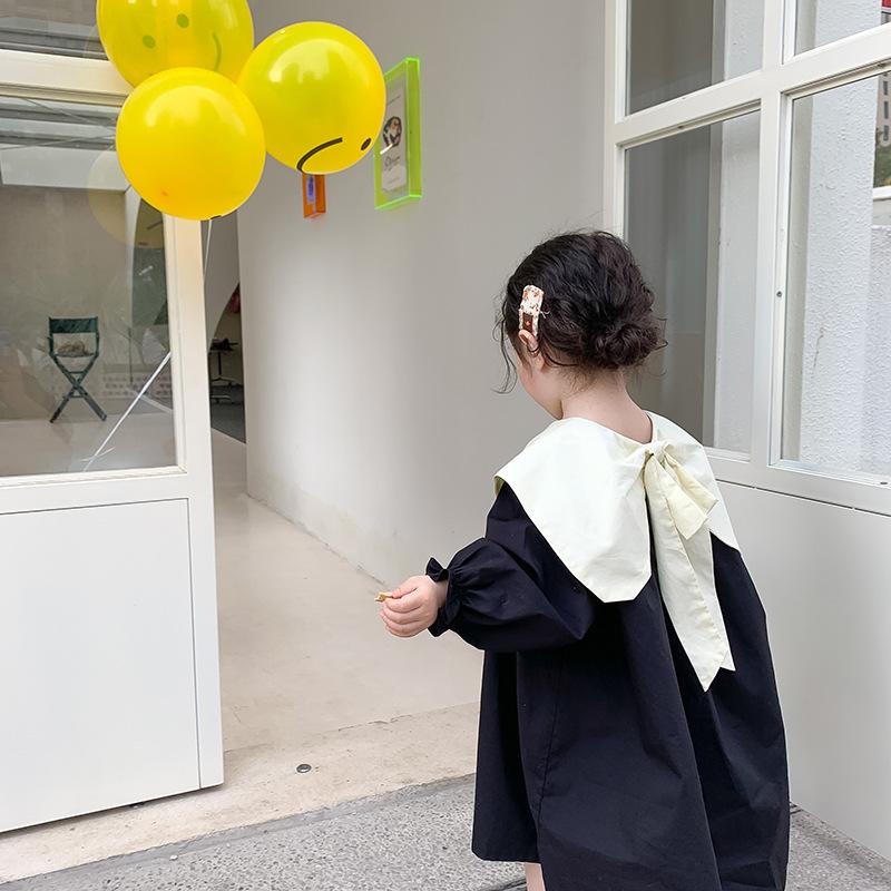 

Girl's Dresses Girl Cotton Dress 2022 Long Sleeved Toddler Baby Sigle Breasted Bow Black And White For Young Children Kids ClothesGirl's Gir